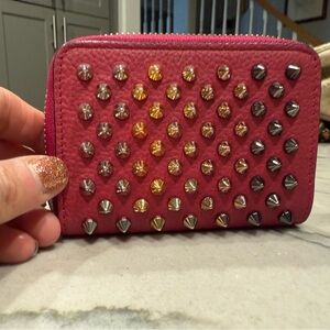 Christian louboutin spike panettone coin purse pink and red